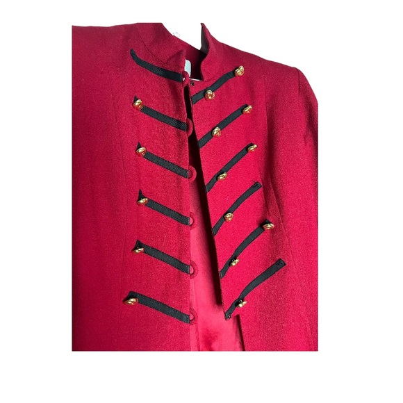 Vintage 100% Wool Military Style Jacket Blazer Red 80s Stripes Black Flaws 6 - Picture 4 of 8